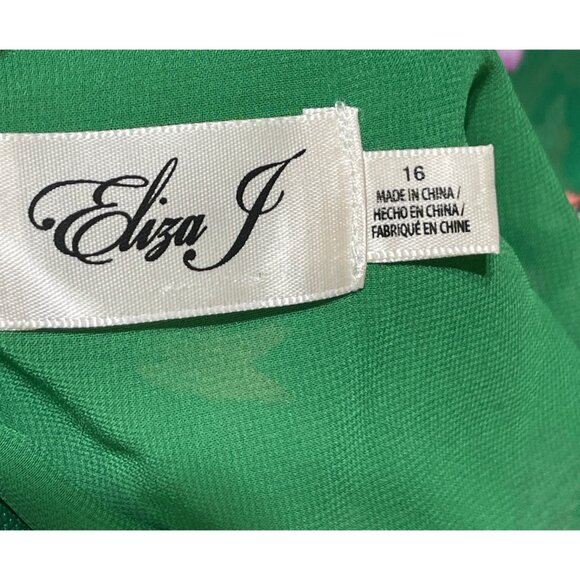 Eliza J Floral Faux Wrap Dress Green Flutter Sleeve Size 16 - Picture 7 of 9